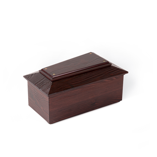 A mahogany colored vertical wooden urn