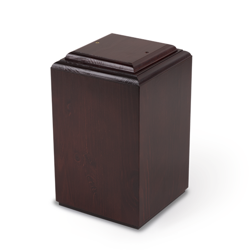 A mahogany colored wooden urn